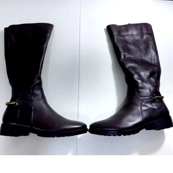 &quot;27 Edit&quot; Dark Brown, Knee High Boots, Size 7.5, Leather Zip Up, Quiet Money