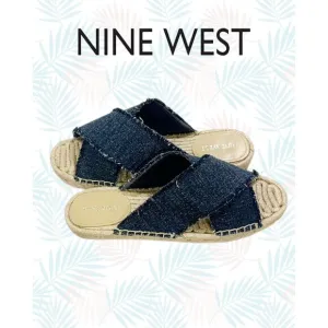 &quot;Nine West&quot; Boho Espadrille Sandals Criss-Cross Band Blue Denim Size 9 NWT