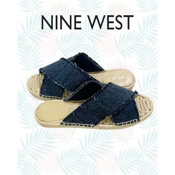 &quot;Nine West&quot; Boho Espadrille Sandals Criss-Cross Band Blue Denim Size 9 NWT