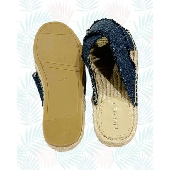 &quot;Nine West&quot; Boho Espadrille Sandals Criss-Cross Band Blue Denim Size 9 NWT