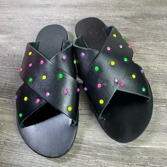 Ancient Greek Sandals Swarovski Leather sandals size 29/US toddler 12 EUC RARE