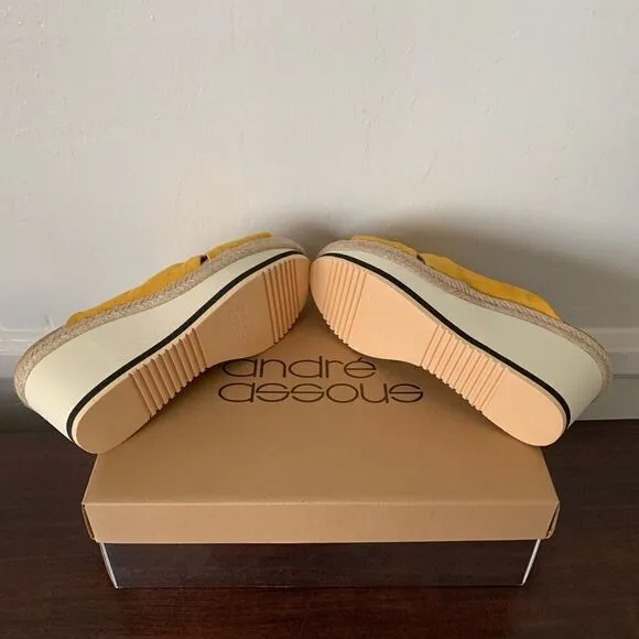 Andre Assous prune suede espadrille wedge sandals size 7