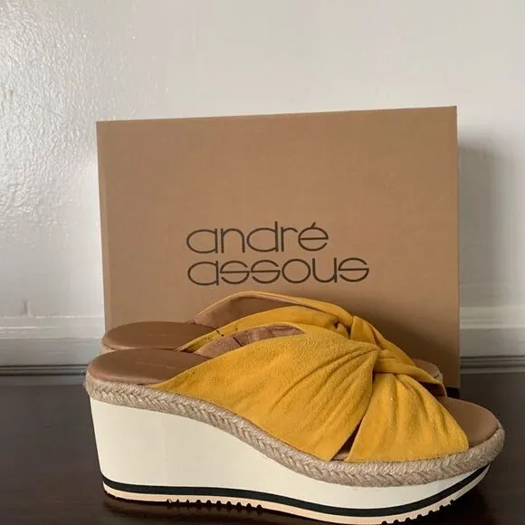 Andre Assous prune suede espadrille wedge sandals size 7