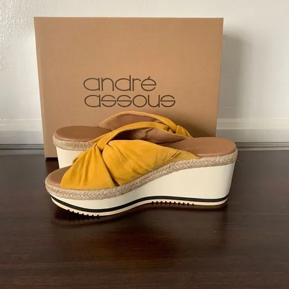 Andre Assous prune suede espadrille wedge sandals size 7