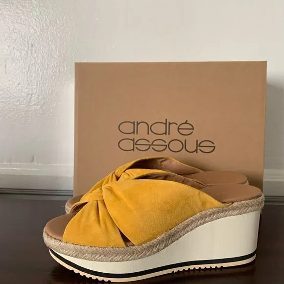 Andre Assous prune suede espadrille wedge sandals size 7