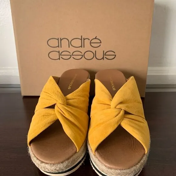 Andre Assous prune suede espadrille wedge sandals size 7