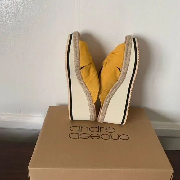 Andre Assous prune suede espadrille wedge sandals size 7