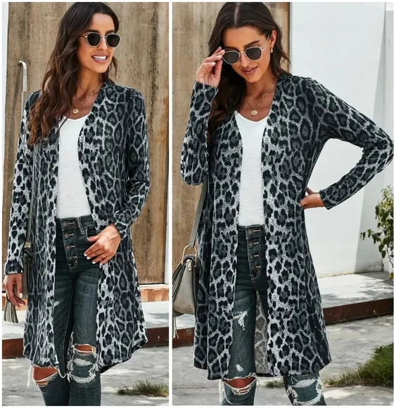 Animal Print Open Front Longline Cardigan