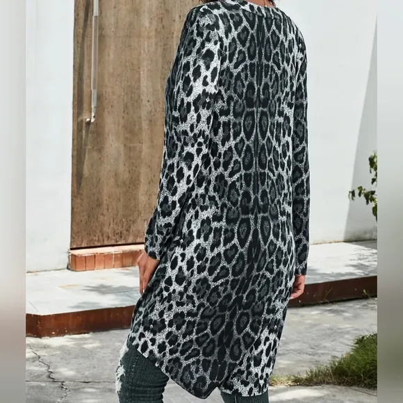 Animal Print Open Front Longline Cardigan