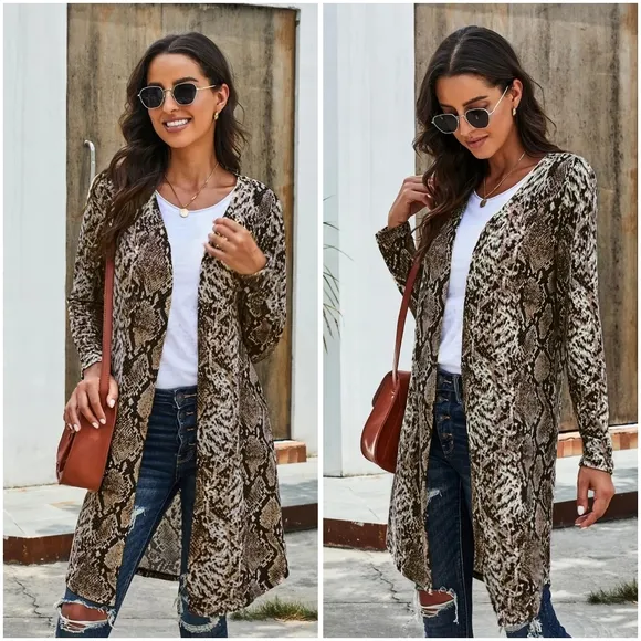Animal Print Open Front Longline Cardigan