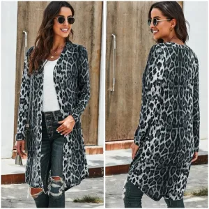 Animal Print Open Front Longline Cardigan