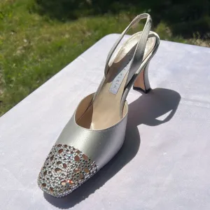 Anne Klein, Vintage Silver Slingback with Rhinestone filled Toe. 9M