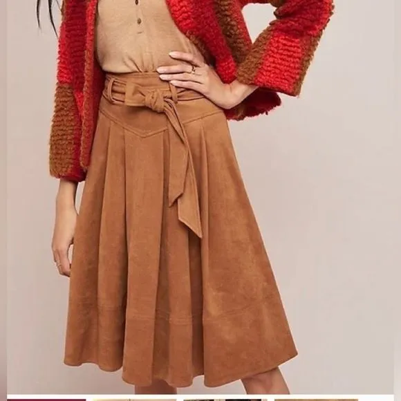 Anthropologie Akemi   Kin Suede Carmel faux suede midi Skirt. 14