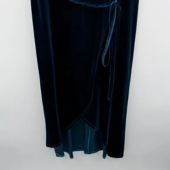 Anthropologie BHLDN‎ Thrive Teal Green Crushed Velvet Midi Wrap Dress Sz XL