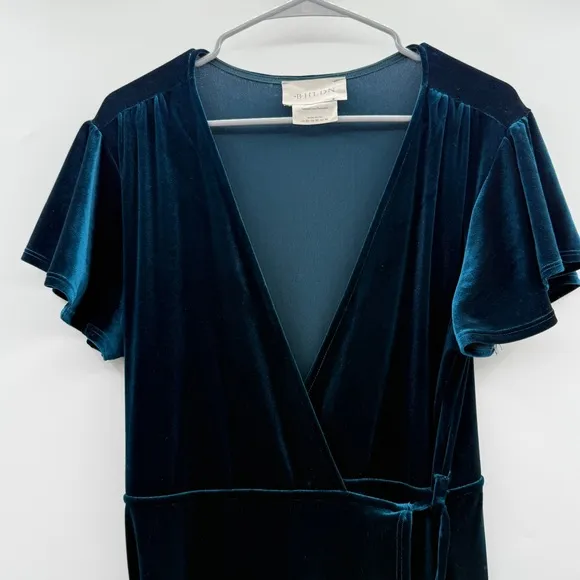 Anthropologie BHLDN‎ Thrive Teal Green Crushed Velvet Midi Wrap Dress Sz XL