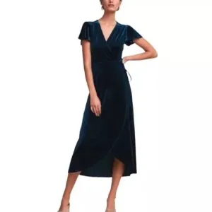 Anthropologie BHLDN‎ Thrive Teal Green Crushed Velvet Midi Wrap Dress Sz XL