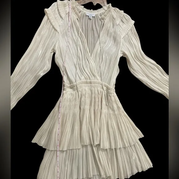 Anthropologie Current Air creamy ivory pleated drop waist tiered mini dress XS