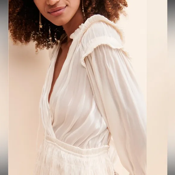 Anthropologie Current Air creamy ivory pleated drop waist tiered mini dress XS