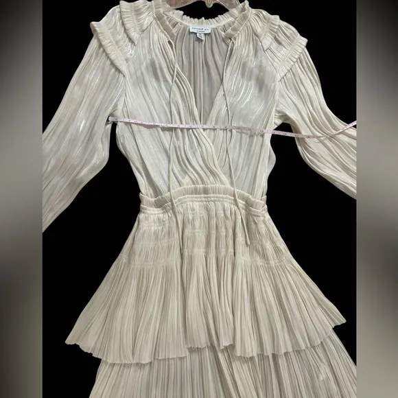Anthropologie Current Air creamy ivory pleated drop waist tiered mini dress XS