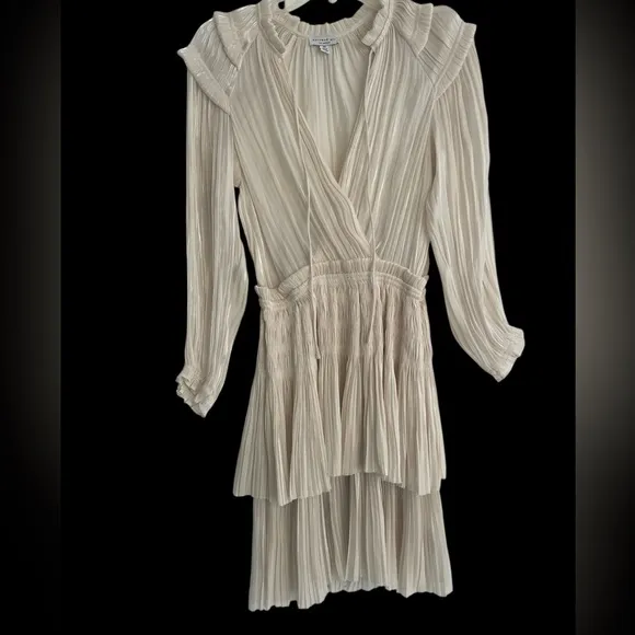 Anthropologie Current Air creamy ivory pleated drop waist tiered mini dress XS