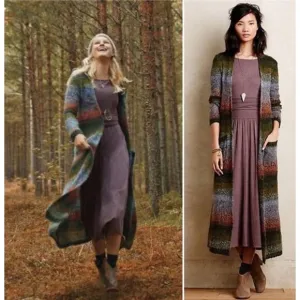 Anthropologie Duster Cardigan Women S Multicolor Striped Mohair Wool Alpaca Boho