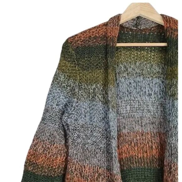 Anthropologie Duster Cardigan Women S Multicolor Striped Mohair Wool Alpaca Boho
