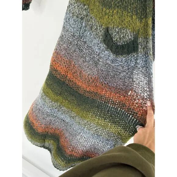 Anthropologie Duster Cardigan Women S Multicolor Striped Mohair Wool Alpaca Boho