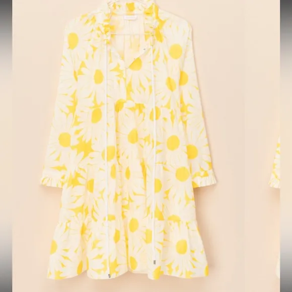Anthropologie Eywasouls Cora Dress Yellow White Floral Tiered Malibu Beach S