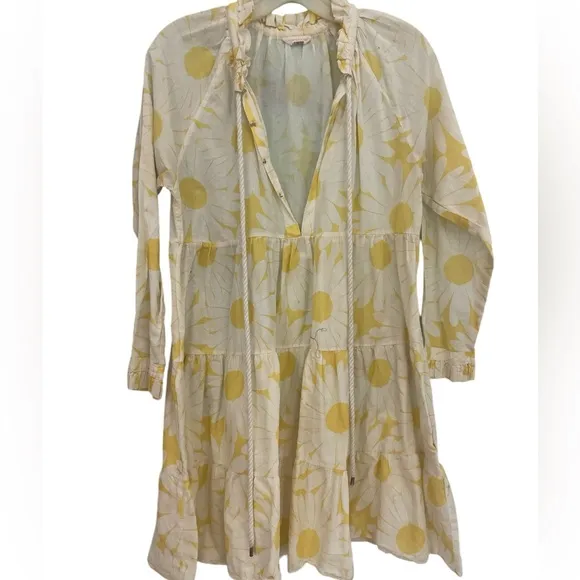 Anthropologie Eywasouls Cora Dress Yellow White Floral Tiered Malibu Beach S