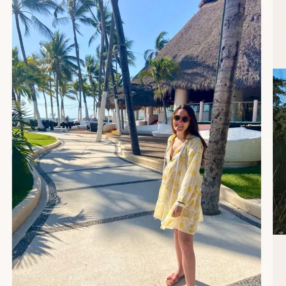 Anthropologie Eywasouls Cora Dress Yellow White Floral Tiered Malibu Beach S