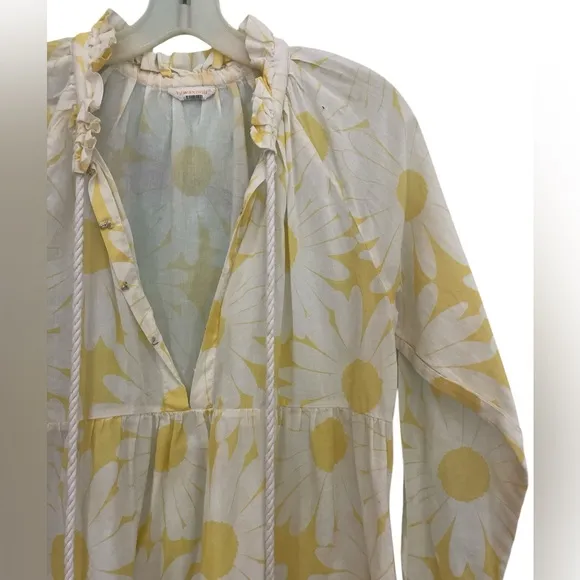 Anthropologie Eywasouls Cora Dress Yellow White Floral Tiered Malibu Beach S