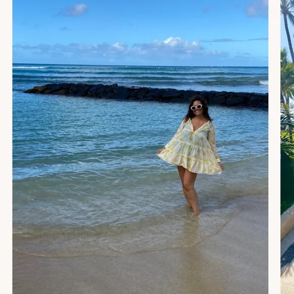 Anthropologie Eywasouls Cora Dress Yellow White Floral Tiered Malibu Beach S