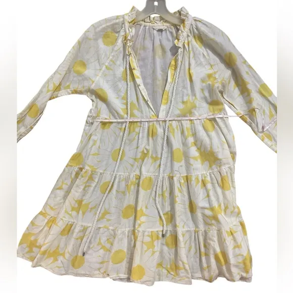 Anthropologie Eywasouls Cora Dress Yellow White Floral Tiered Malibu Beach S