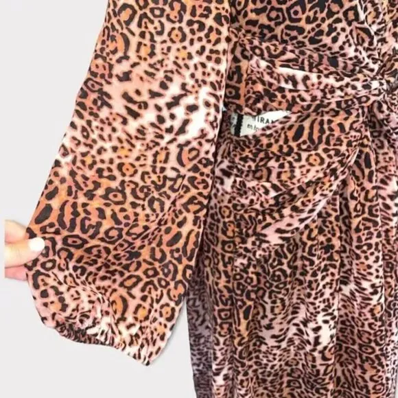 Anthropologie Ranna Gill Midi Dress M NWT Leopard Print Cut Out Puff Party Fall