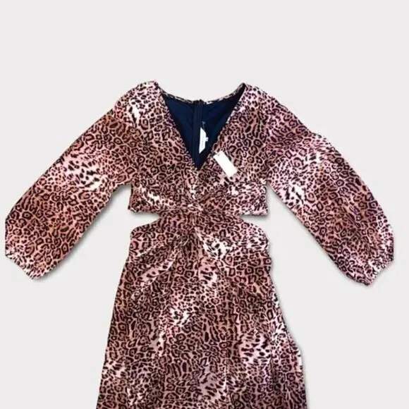 Anthropologie Ranna Gill Midi Dress M NWT Leopard Print Cut Out Puff Party Fall