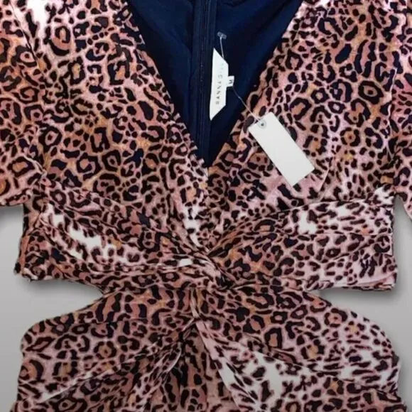 Anthropologie Ranna Gill Midi Dress M NWT Leopard Print Cut Out Puff Party Fall