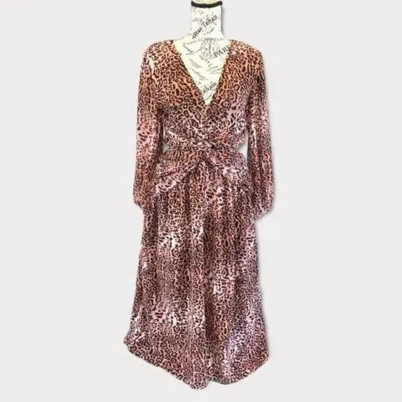 Anthropologie Ranna Gill Midi Dress M NWT Leopard Print Cut Out Puff Party Fall