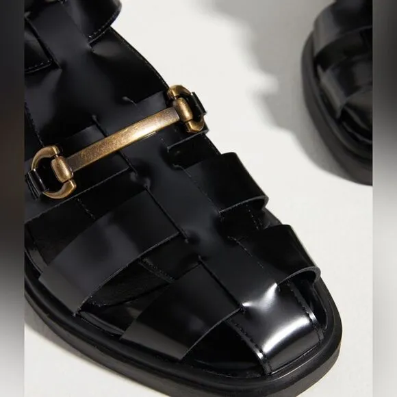 Anthropologie Silent D Billzar black leather Fisherman Sandals 10