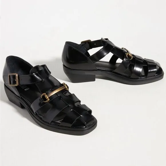 Anthropologie Silent D Billzar black leather Fisherman Sandals 10