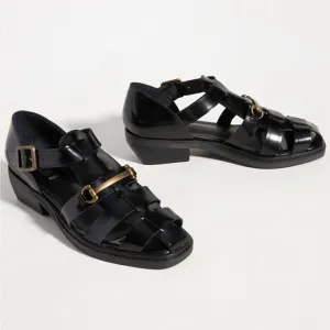Anthropologie Silent D Billzar black leather Fisherman Sandals 10