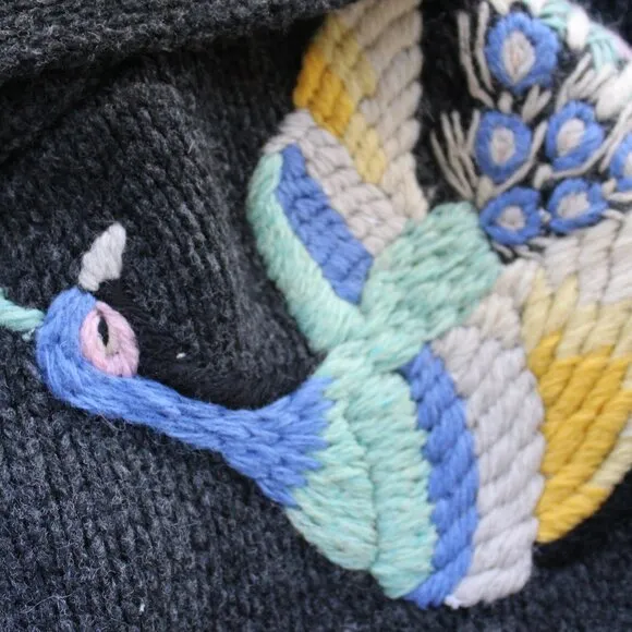 Anthropologie Sleeping on Snow wool embroidered peacock cape cardigan poncho