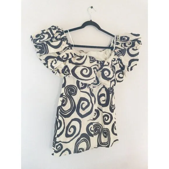 Anthropologie The Wolf Gang Mirador Linen Mini Dress Noir Swirl