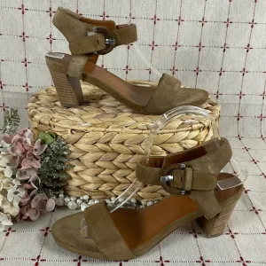 Aquatalia Brown Suede Ankle Wrap Heeled Sandals Size 8 PreLoved Ankle Buckle