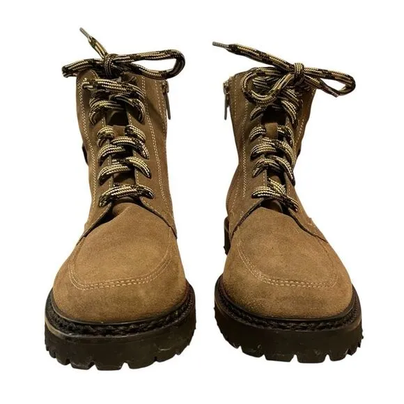 Aquatalia Mayra Weatherproof Lace Up Moto Suede Leather Boots Brown Black 8.5
