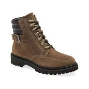 Aquatalia Mayra Weatherproof Lace Up Moto Suede Leather Boots Brown Black 8.5