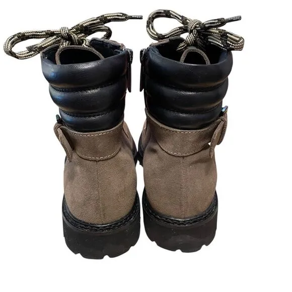 Aquatalia Mayra Weatherproof Lace Up Moto Suede Leather Boots Brown Black 8.5