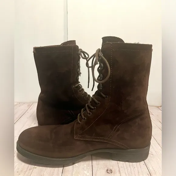Aquatalia Mens Dark Brown Sz‎ 10 Fur Boots Dyed Sheep Waterproof Italy