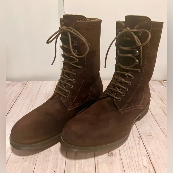 Aquatalia Mens Dark Brown Sz‎ 10 Fur Boots Dyed Sheep Waterproof Italy