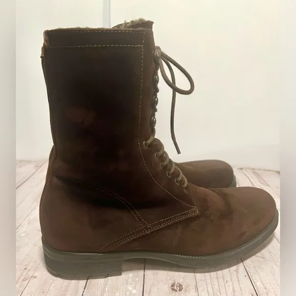 Aquatalia Mens Dark Brown Sz‎ 10 Fur Boots Dyed Sheep Waterproof Italy