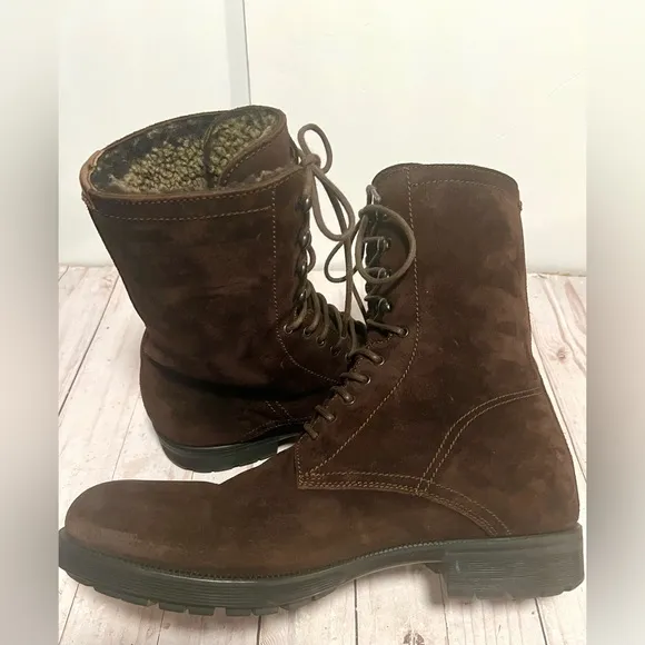 Aquatalia Mens Dark Brown Sz‎ 10 Fur Boots Dyed Sheep Waterproof Italy